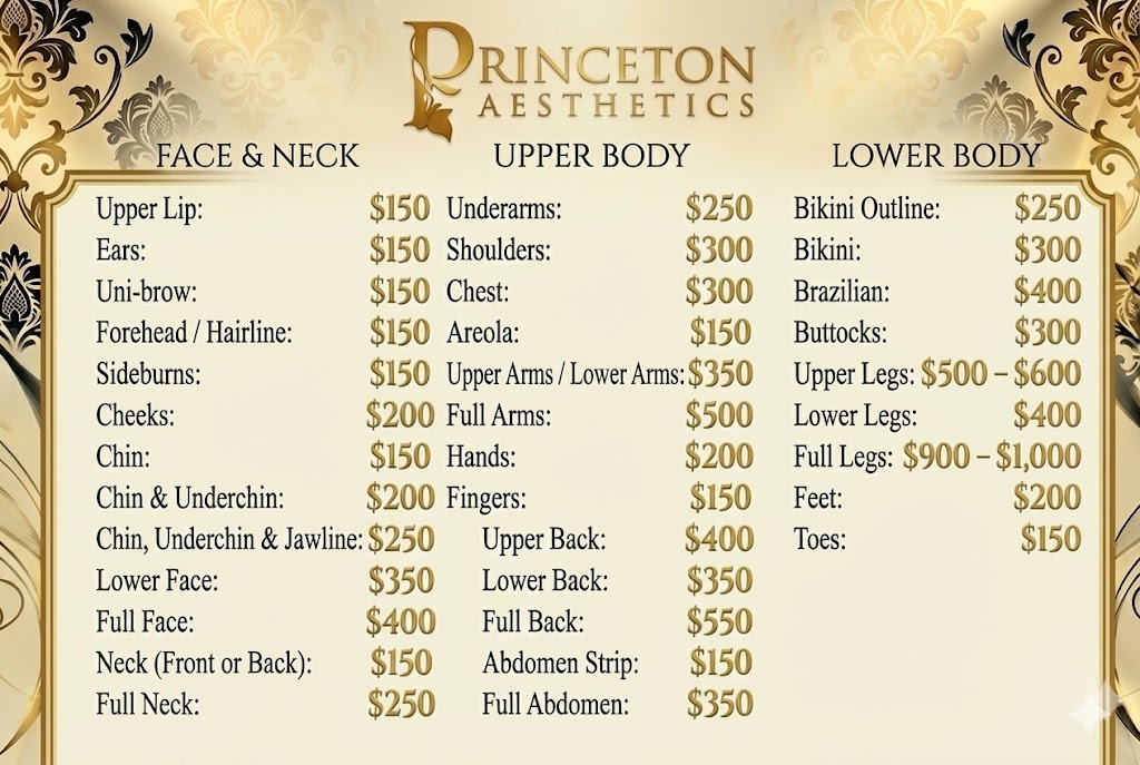 Official Price List for Splendor X Laser Hair Removal at Princeton Aesthetics, a physician-led premium medspa in Princeton NJ directed by Dr. Siva Teja Jetty.